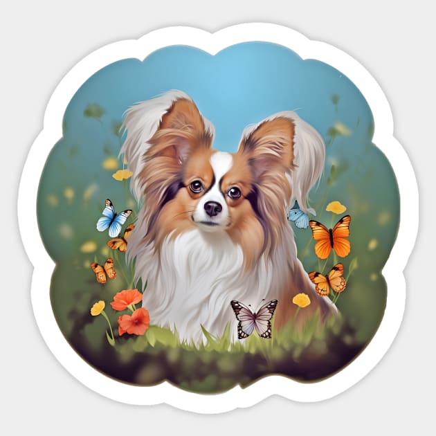 Cute Papillon Flowers & Butterflies Dog Sticker Sticker by candiscamera